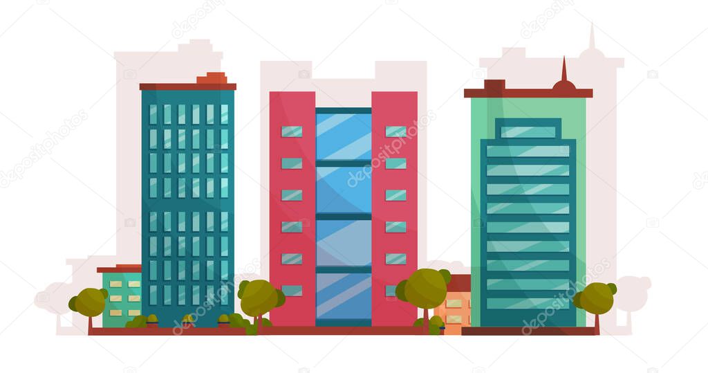 Traditional and modern building cartoon Flat design vector concept illustration, Real estate business building concept