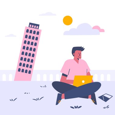 Konuşma web şablonu, cep telefonu, iniş sayfası, şablon, UI, web, mobil uygulama, poster, afiş, düz vektör illüstrasyonu için çizgi film tarzı ekran şablonu