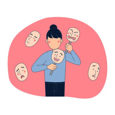 Mavi elbiseli ve farklı duygulara sahip maskeleri olan genç bir kız. Sürekli bir rol oynamaktan, maskeyi değiştirmekten bıktı..