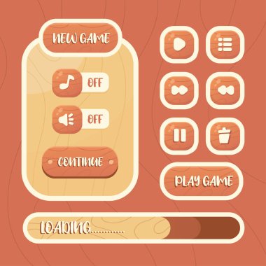 Vektör oyun şablon kiti. Web, mobil oyunlar ve uygulamalar için arayüz günlüğü. Vektör karikatür şablonu