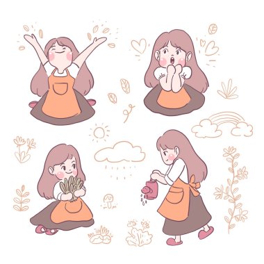 Duygusal, mutlu, aşkta, rahatlamada, ferahlatıcı ifadelerde kadınlar. Vektör illüstrasyon düz tasarım