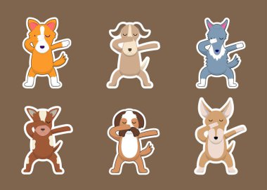 Bir karikatür demeti, arka planda duran ve bir gözünü kapatan, izole komik karakterler karikatür hayvan vektör çizimi konsepti.