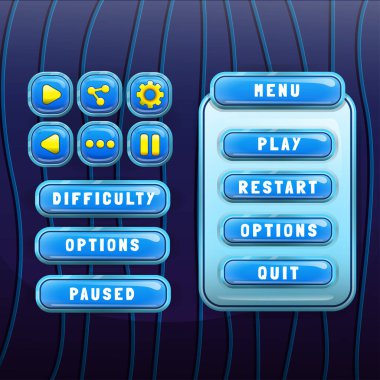 Vektör oyun şablon kiti. Web, mobil oyunlar ve uygulamalar için arayüz günlüğü. Vektör karikatür şablonu