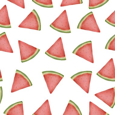 Karpuz parçalarıyla kusursuz desen, düz vektör çizimi ile arkaplan çizimi