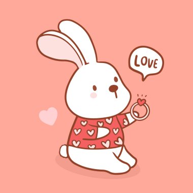 Büyük, izole edilmiş el çizimi çizgi film karakteri tasarım tavşan aşık, karalama tarzı sevgililer günü konsepti hayvan düz vektör çizimi