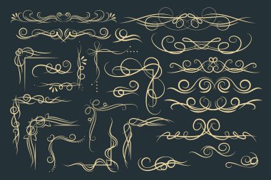 Çiçekli, klasik dekoratif süsleme kenarları ve köşe ayırıcıları. Süslü tasarım için vektör satırı vintage kaydırma ögeleri.