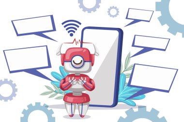 Ev kullanımı için robot robot kadın çizgi film stili fütürist makine seti. Vektör izole edilmiş fütüristik sibernetik nesneler teknoloji izole edilmiş vektör çizimi.