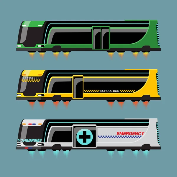 Conjunto Ônibus Alta Tecnologia Mockup Com Estilo Moderno Modelo Diferença — Vetor de Stock