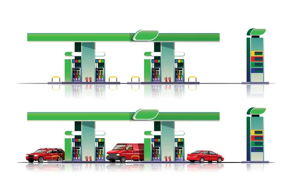 Automobile Van Park Filling Fuel Station Vector Illustration — 스톡 벡터