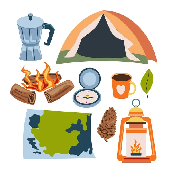 Drawing Famous Tourist Icons Camping Travel Symbol Travel Cartoon Character — Image vectorielle