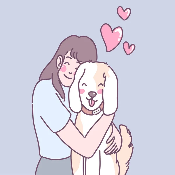 Woman Who Shows Love Dogs Hugging — 图库矢量图片