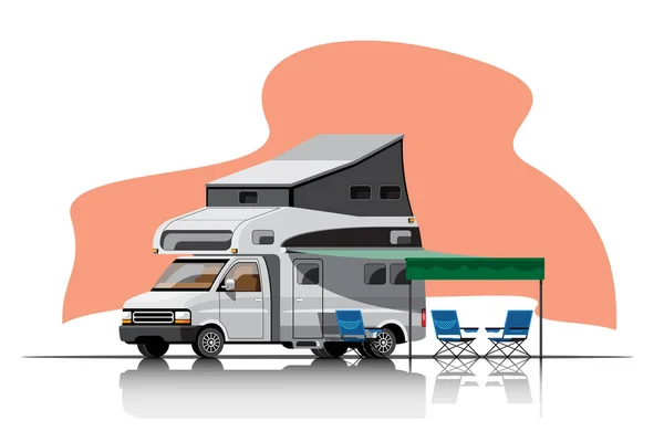 Camping Trailers Travel Mobile Homes Caravan Accessories Forest Camp Flat — Stock Vector
