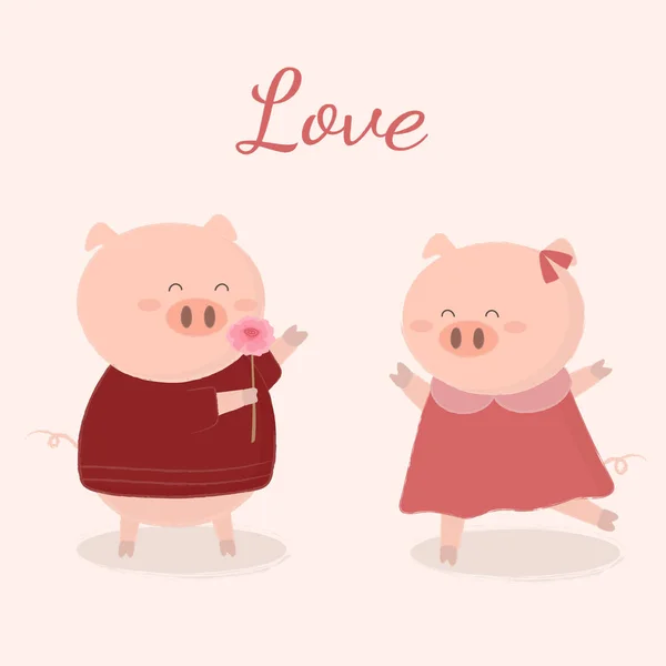Große Isolierte Karikatur Niedliche Tiere Romantische Tiere Verliebte Paare Valentinskonzept — Stockvektor