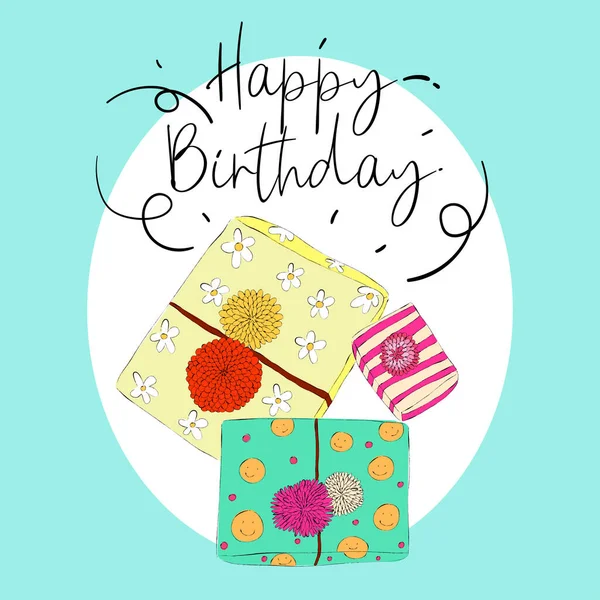 Tarjeta Felicitación Cumpleaños Decorada Con Caja Regalo — Vector de stock