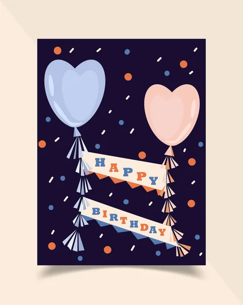 Joyeux Anniversaire Carte Décorée Avec Des Ballons Colorés Magnifiquement — Image vectorielle