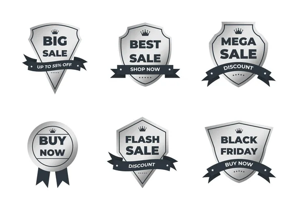 Set Silver Retro Vintage Sale Logo Badges Gray Background — Image vectorielle