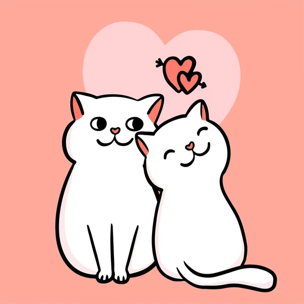 Valentine Card Doodle Two Cats Couple Heart Shape Background Romantic — 스톡 벡터