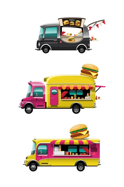 Bundle Set Food Truck Side View Hamburger Counter Burger Banner — Stock Vector