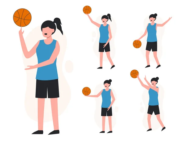 Set Van Gezonde Mensen Workout Stripfiguren Met Verschillende Spelen Basketbal — Stockvector