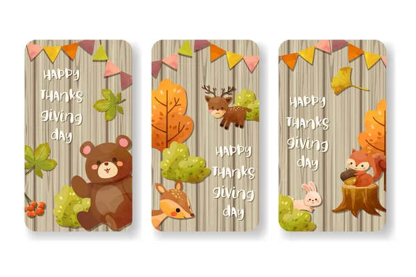 Happy Thanksgiving Day Card Maple Leaf Animal — 스톡 벡터