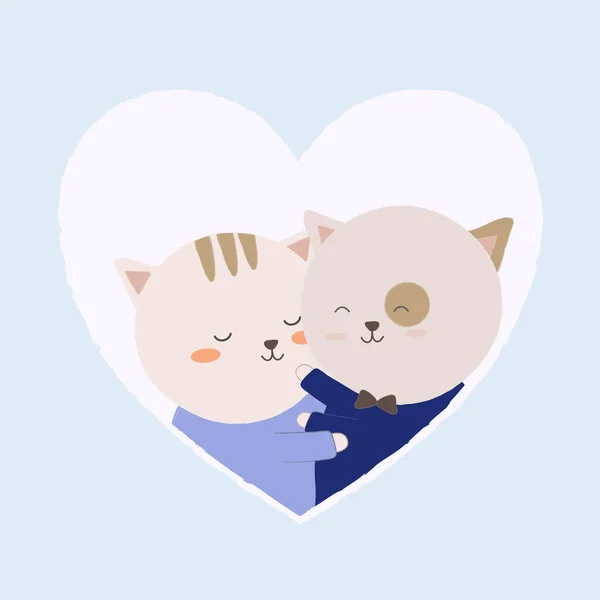 Grand Dessin Animé Isolé Animaux Mignons Animaux Romantiques Couples Amoureux — Image vectorielle