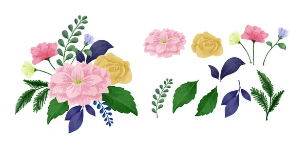 Een Set Van Bloemen Geschilderd Met Aquarellen Verschillende Kaarten Wenskaarten — Stockvector