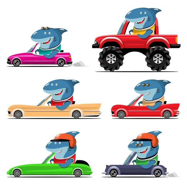 Cartoon Cute Animal Drive Car Road Animal Driver Pets Vehicle — 스톡 벡터