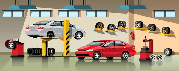 Bilreparation Och Underhåll Service Koncept Vektor Illustration Väntar Att Kontrollera — Stock vektor