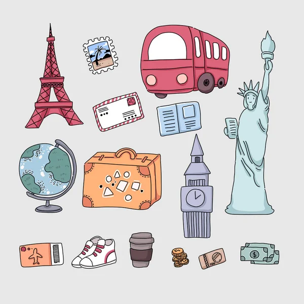Cartoon Vector Travel Concept Illustration Flat Style Object Travel Journey — Image vectorielle