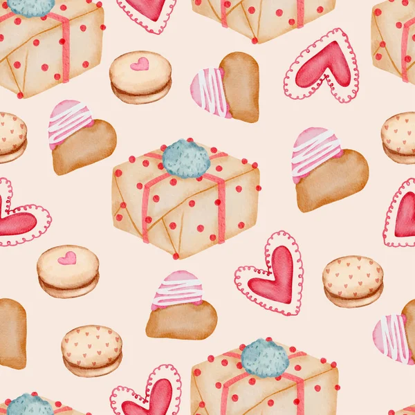Valentine Seamless Pattern Heart Gifts Cupcakes More Perfect Wallpaper Web — Stock Vector
