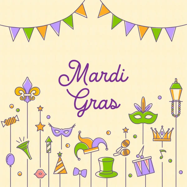 Mardi Gras Carnival Set Icons Design Element Flat Style Collection — 스톡 벡터