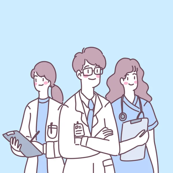 Orvosok Nővérek Asszisztensek Felkészülnek Betegek Kezelésére — Stock Vector