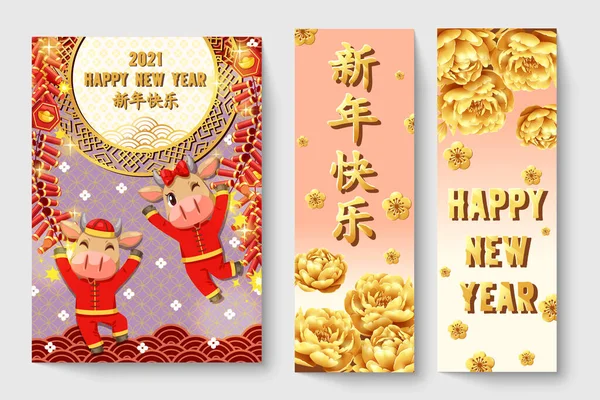 Banners Set 2021 Chinese New Year Elements — Stock Vector