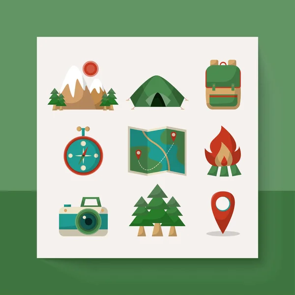 Drawing Camping Tourist Icons Travel Symbol Travel Cartoon Character Isolated — Image vectorielle