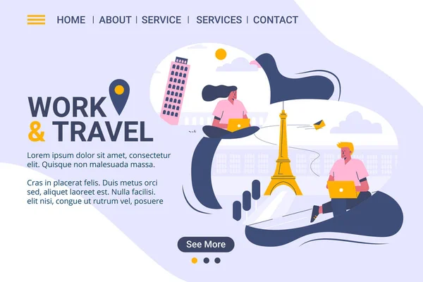 Seyahat Web Şablonu Serbest Hizmetleri Cep Telefonu Iniş Sayfası Şablon — Stok Vektör
