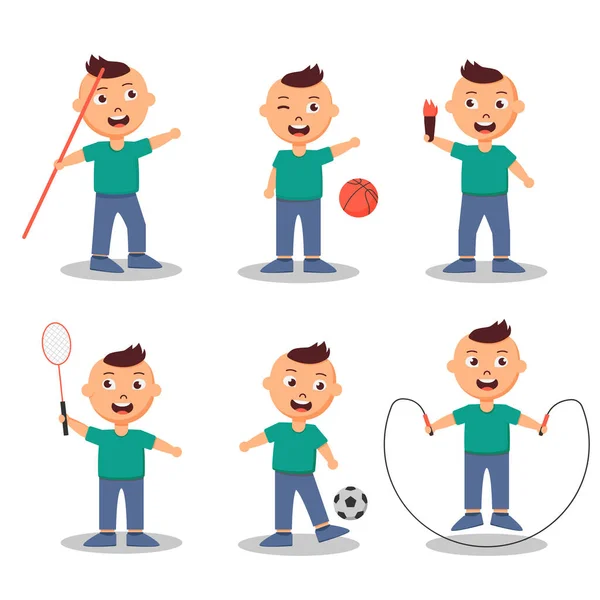 Set Athlete Sportsman Cartoon Character Collection White Background Isolated Vector — Stock Vector