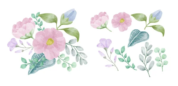 Ein Satz Blumen Mit Aquarellen Bemalt Verschiedene Karten Und Grußkarten — Stockvektor