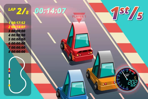 Competencia Juegos Continuar Jugador Utiliza Coche Alta Velocidad Para Ganar — Vector de stock