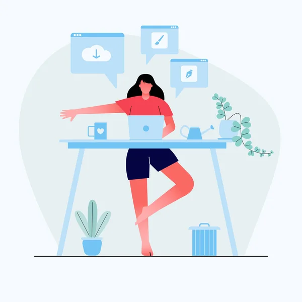 Mujer Negocios Haciendo Yoga Para Calmar Emoción Estresante Del Trabajo — Vector de stock