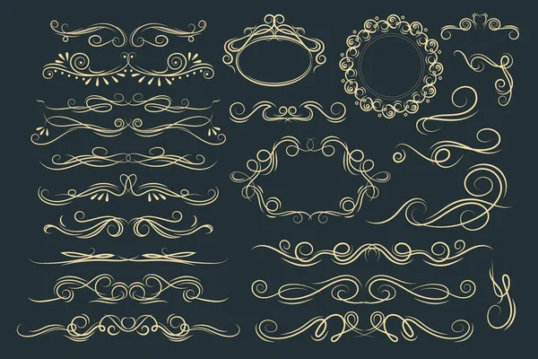 Süslü çizgi dekoratif girdaplar. Lüks düğün hattı ve süslü girdaplar. Süslü tasarım için vektör satırı vintage kaydırma ögeleri.