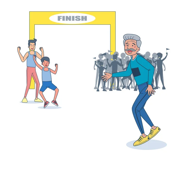 Vieil Homme Énergique Marathon Course Vecteur Illustration Avec Fond Blanc — Image vectorielle