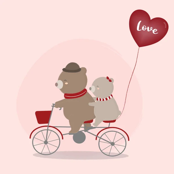 Greeting Card Love Illustration Two Bears Bicycle Wedding Anniversary Birthday — ストックベクタ
