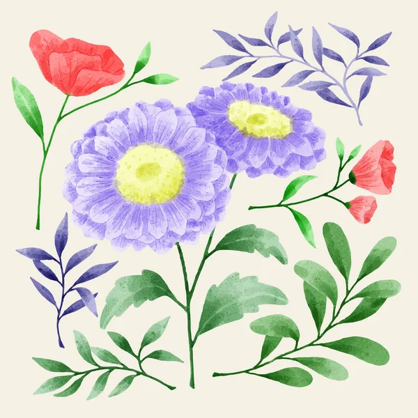 Набор Цветов Раскрашенных Акварелью Различных Открыток Поздравительных Открыток — стоковый вектор