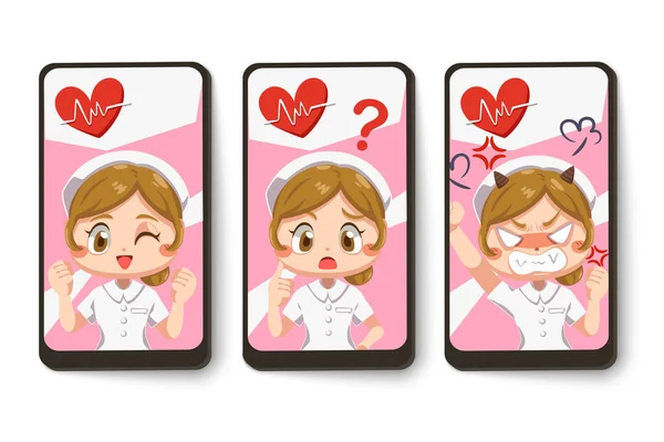 Set Carte Infirmière Portant Uniforme Avec Sensation Différence Dans Personnage — Image vectorielle
