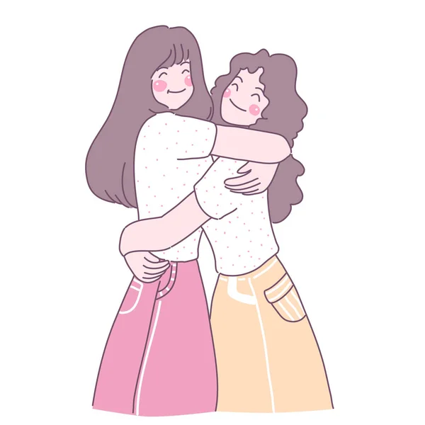 Young Women Embracing Each Other Love — ストックベクタ