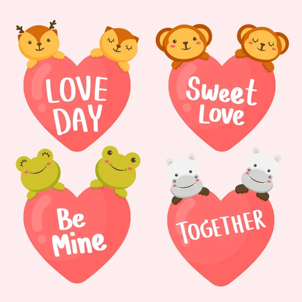 Couple Animal Love Very Happy Cool Mind Valentine Card Design — Stockový vektor