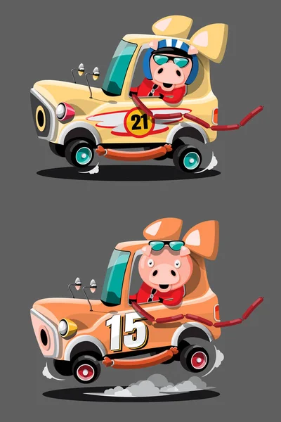 Speed Racing Game Competition Pig Driver Player Used High Speed — Vector de stock