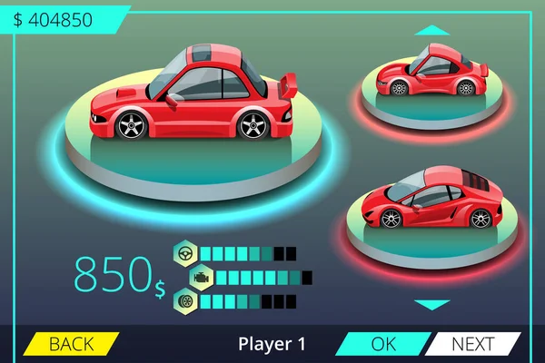Car Racing Game Display Menu Tuning Upgrade Performance Car Game — Stock Vector