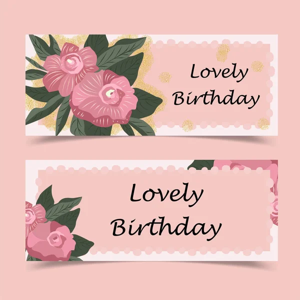 Lovely Birthday Greeting Card Decorated Flower — 图库矢量图片