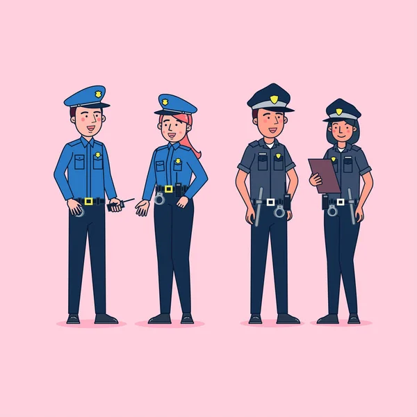 Character Collection Police Big Set Isolated Flat Vector Illustration Wearing — Stock Vector